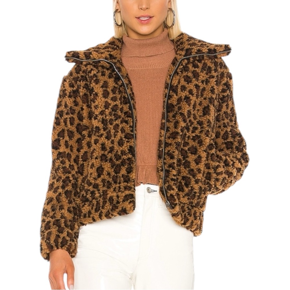 BB DAKOTA Kitty‎ Come Close Teddy Jacket in Leopard Print. Size Small